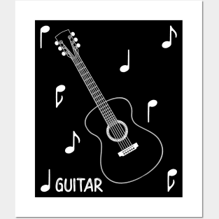 Musical Notes Acoustic Guitar Posters and Art